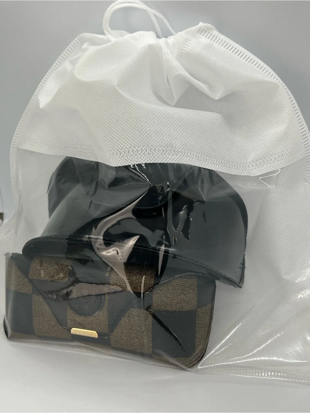Fendi Eyewear Cases Lot Black FF Monogram & Brown Checkered Sunglasses Cases